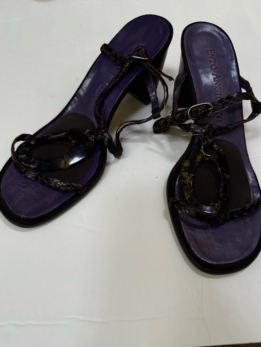 Enzo Angiolini Oval Strappy Chunky Heel Black Purple Sandals Shoes womens 8.5 - Picture 11 of 14